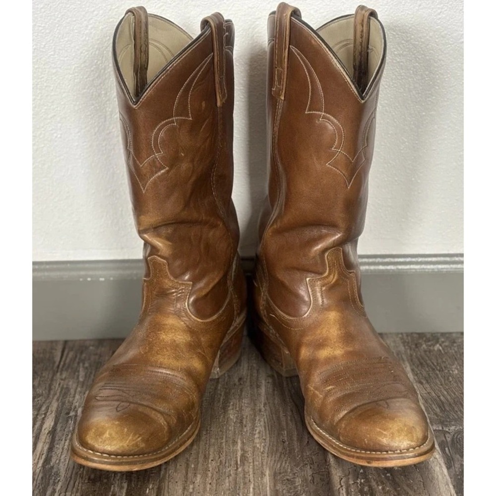 Vintage Acme Cowboy Boots 9.5 D USA Made 181001 Brown Leather Western